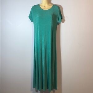 Linda Lundstrom Canada slinky teal short sleeve dress bodycon ankle length EUC S